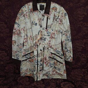 Double D Ranch Ivory Horse Themed Barn Jacket Leather Accents Woman's Size XL